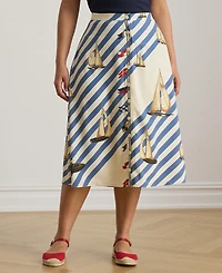 Lauren Ralph Plus Striped Sailboat Print Skirt