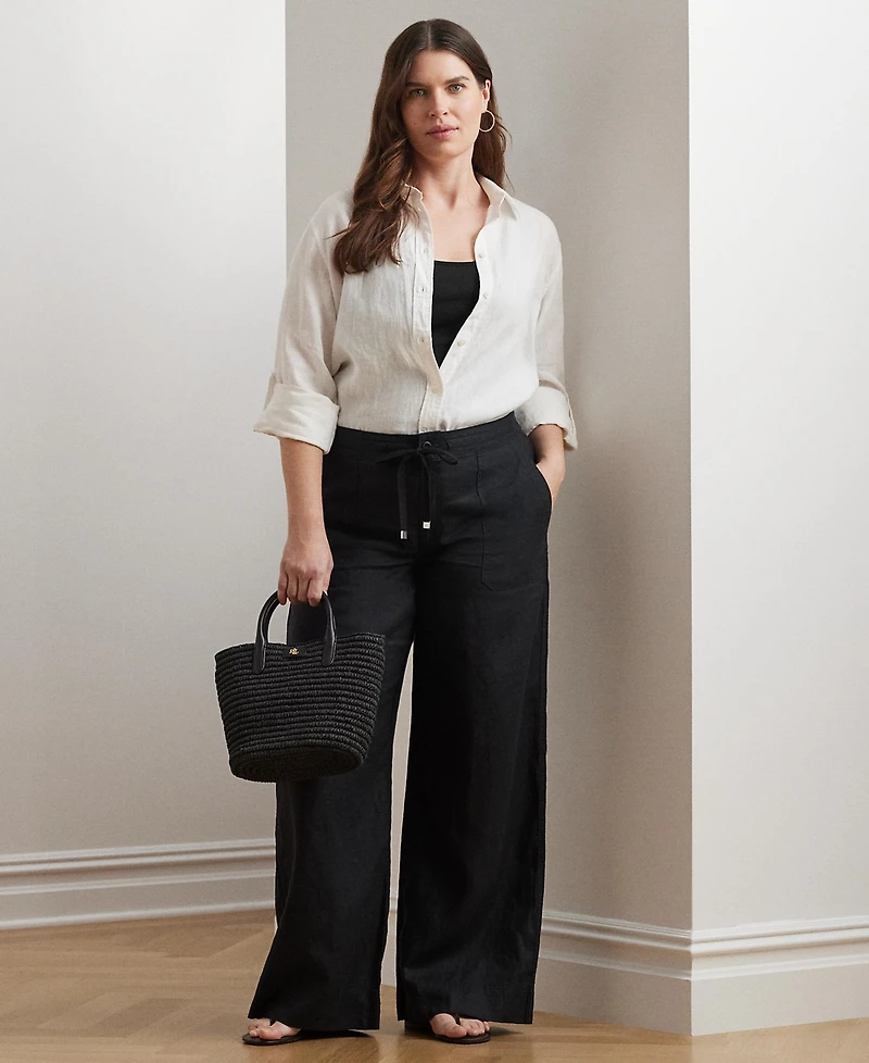 Lauren Ralph Plus-Size 100% Linen Wide-Leg Pants