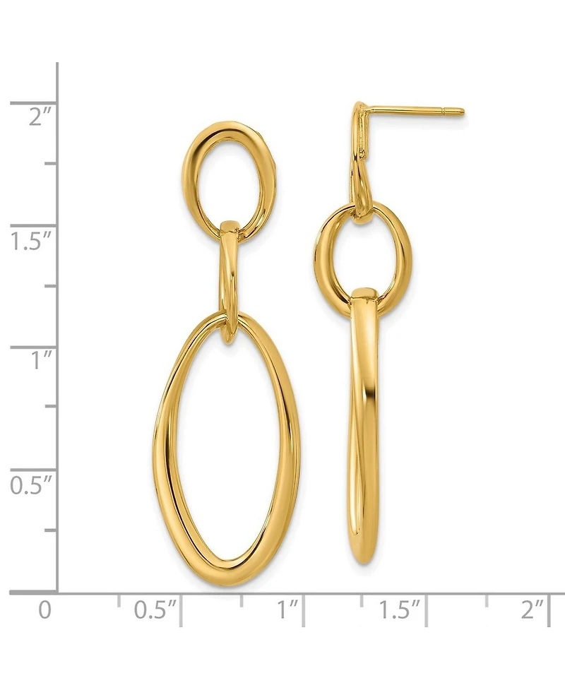 Curata Jewelry Solid 18k Gold Italian 47x16mm Elongated Oval Links Dangle Post Earrings 46.8x15.8mm Wide Dangle Earring