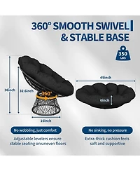 gaomon Papasan Chair Ergonomic Wicker Papasan Chair with Extra-Thick Soft Fabric Cushion, Heavy-Duty Steel Frame, 360° Swivel Base for Living Roo