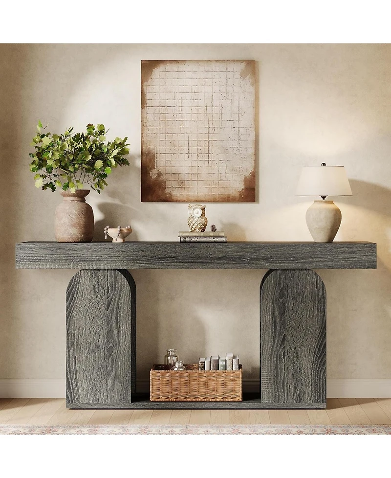 Tribesigns Farmhouse Wood Console Table, with U-Shaped Base