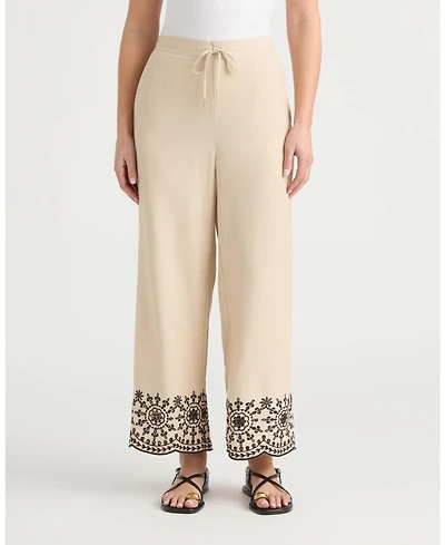Ellen Tracy Women's Pull-On Cropped Pant with Embroidered Hem