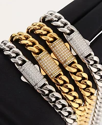 Rhona Sutton Men's Cuban Iced Stainless Steel Chain Necklace