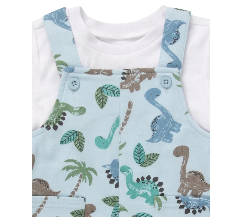 Baby Essentials Boys' Dinosaur Overall and T-Shirt, 2-Piece Set
