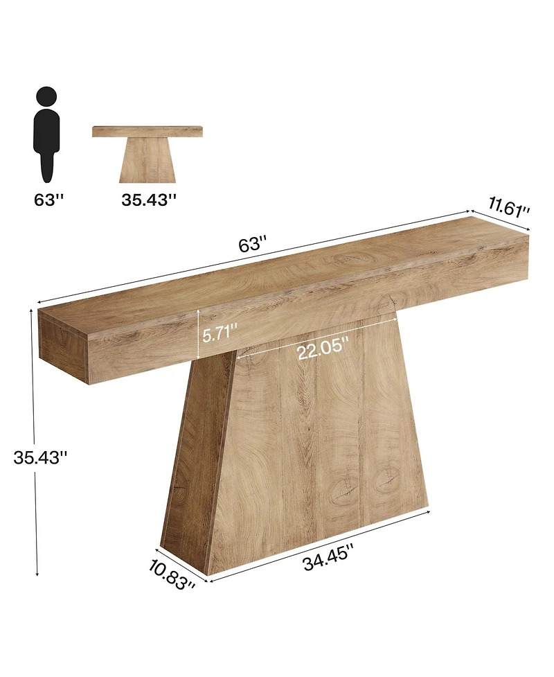 Tribesigns 63" Black Console Table, Farmhouse Entryway Table with Trapezoidal Base, Narrow Long Wood Sofa Table Behind Couch Table for Entrance, Hallw