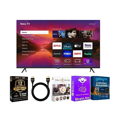 Roku 4K Qled Mini-led Smart Tv, Dolby Vision & Atmos, Hdr Plus, Streaming Bundle Uax Hdmi Cable & 12-Month Cps Protection Plan-55R6C7KIT1