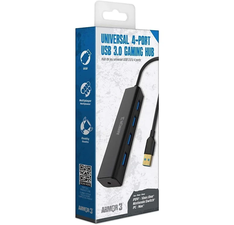 Hyperkin Armor3 Universal 4-Port Usb 3.0 Gaming Hub for PS4 Xbox One Switch Pc Mac