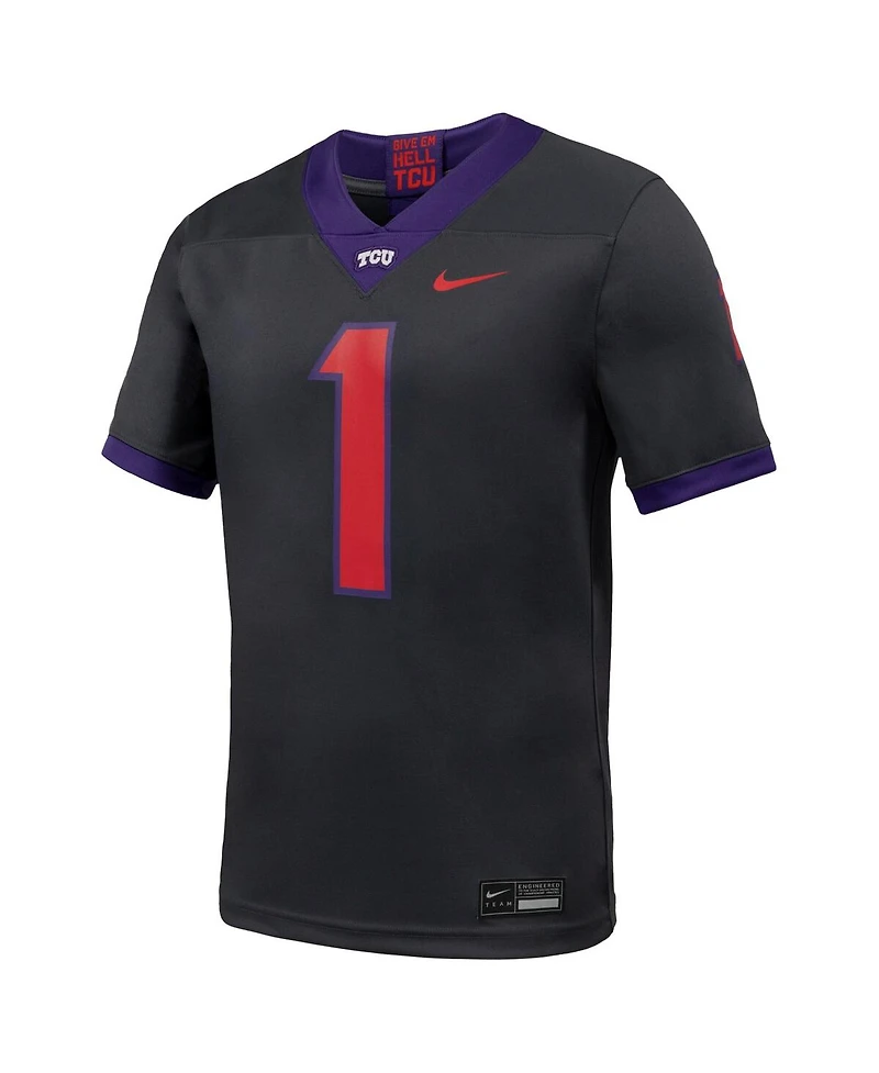 Nike Men's 1 Anthracite Tcu Horned Frogs Alternate Game Football Jersey