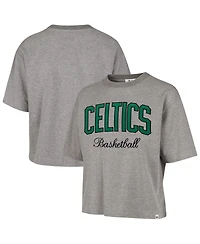 '47 Brand Women's Gray Boston Celtics Pivot Drop Needle Cropped T-Shirt