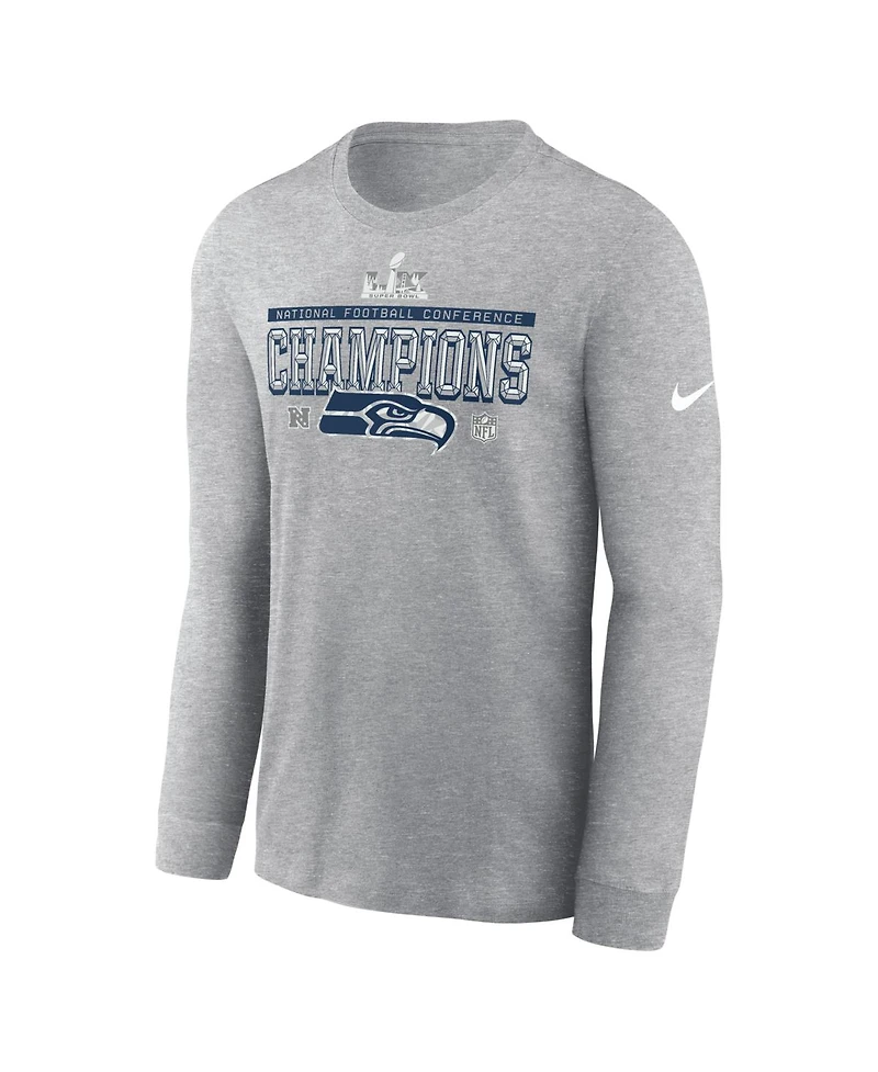 Nike Men's Heather Gray Seattle Seahawks 2025 Nfc Champions Locker Room Trophy Collection Long Sleeve T-Shirt