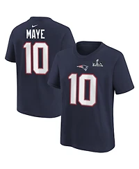 Nike Big Boys and Girls Drake Maye Navy New England Patriots Super Bowl Lx Patch Name Number T-Shirt