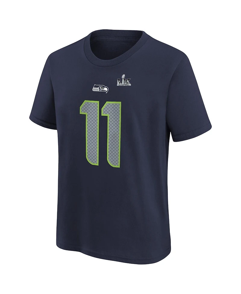 Nike Big Boys and Girls Jaxon Smith-Njigba College Navy Seattle Seahawks Super Bowl Lx Patch Name Number T-Shirt