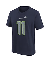 Nike Big Boys and Girls Jaxon Smith-Njigba College Navy Seattle Seahawks Super Bowl Lx Patch Name Number T-Shirt