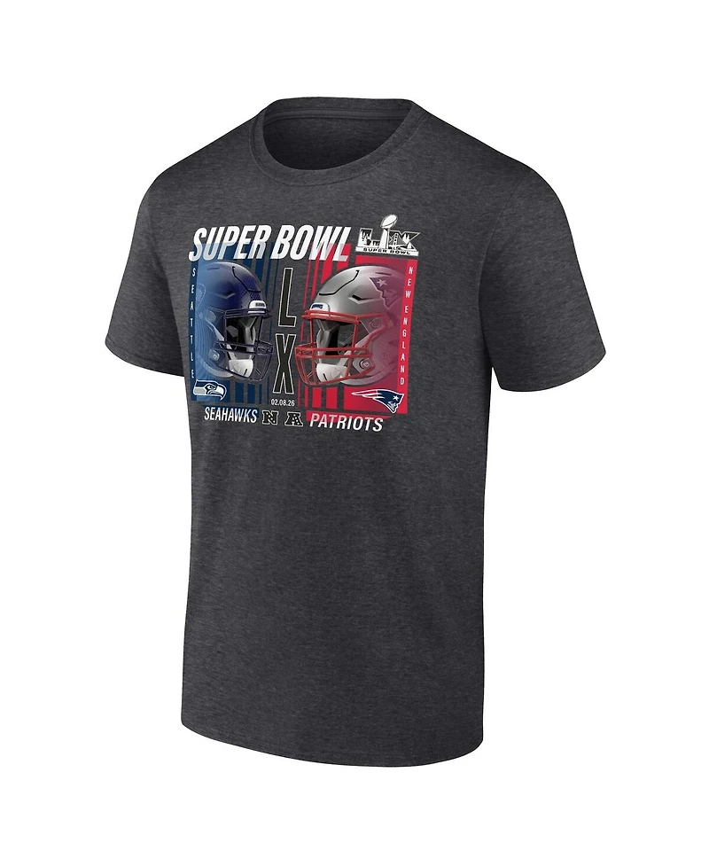 Fanatics Men's Heather Charcoal New England Patriots vs. Seattle Seahawks Super Bowl Lx Big Tall Final Battle Dueling T-Shirt