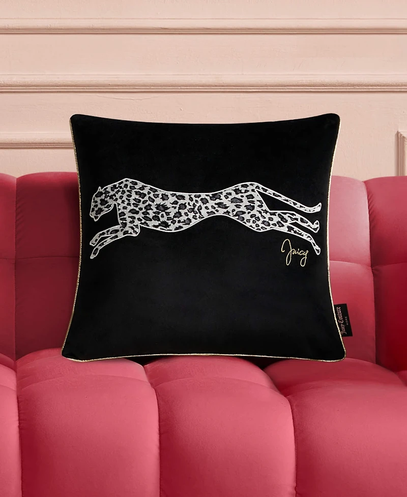 Juicy Couture Embroidered Velvet Cheetah Decorative Pillow, 18" x