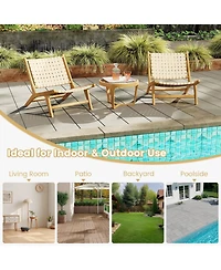 Gymax Teak Wood Patio Chair w/Webbing Seat & Backrest Mid-century Accent Chair