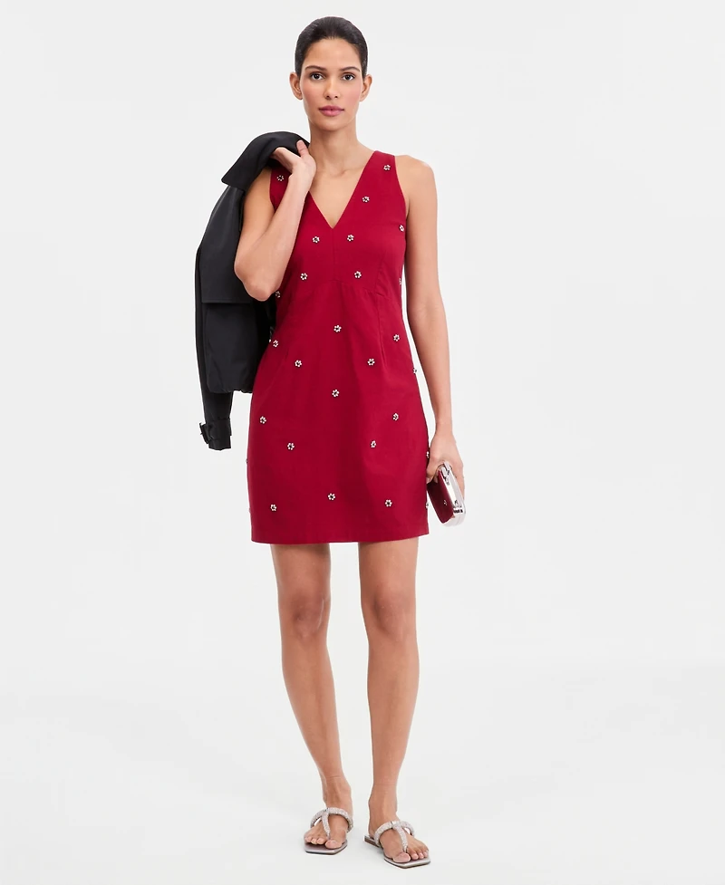 I.n.c. International Concepts Women's Sleeveless Embellished V-Neck Mini Dress, Macy's Exclusive