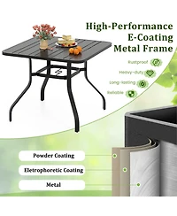 Gymax Outdoor Dining Table for 4 37 Inches Square Patio Bistro Dining Table w/ 1.57'' Umbrella Hole and Metal Frame