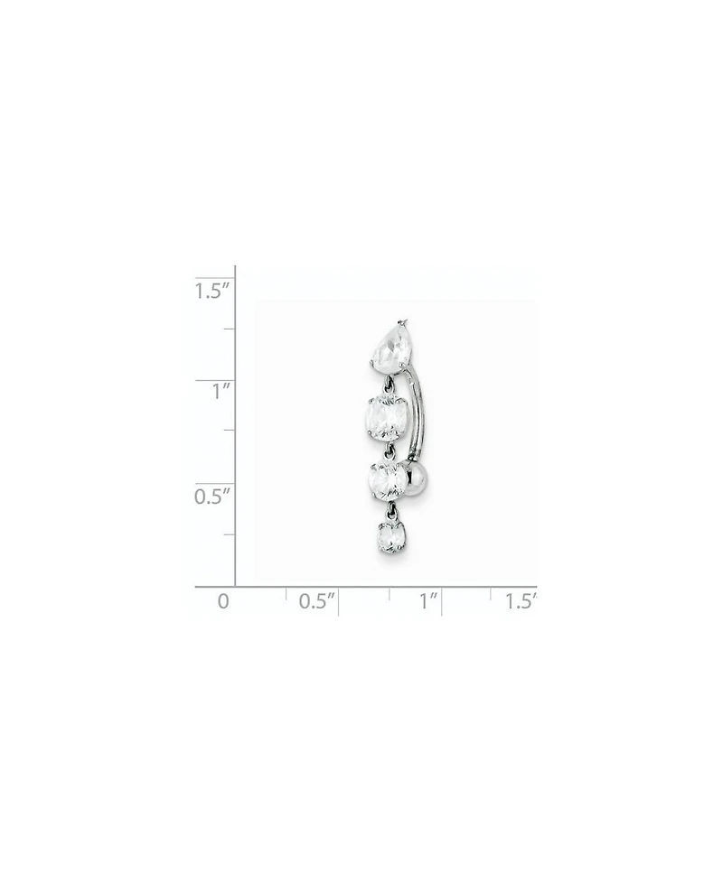 Curata Jewelry Solid 10k Yellow or White Gold Polished Screw back 14g Graduating Pear and Round Cubic Zirconia Belly Ring Dangle