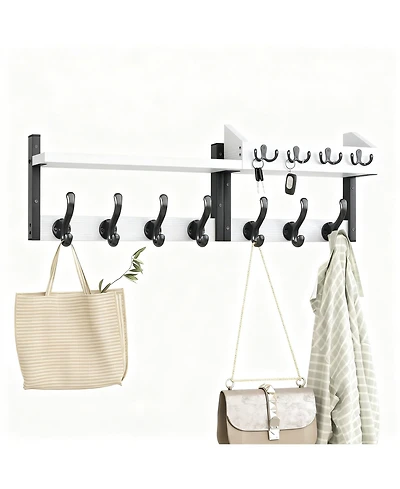 Yigii Wall Coat Rack with Shelf, 4-in-1 Organizer for Coats, Keys, Mail, Decor