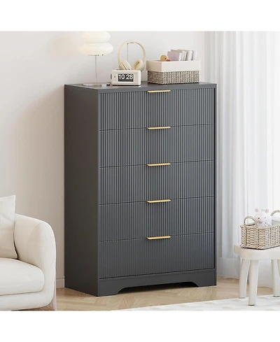 gaomon Fluted Wood Dresser 5 Drawers Dresser for Bedroom