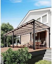 gaomon 12x20 Wall-Mounted Hardtop Gazebo, Uv-Resistant Polycarbonate Roof, Reinforced Aluminum Pergola for Patio & Deck