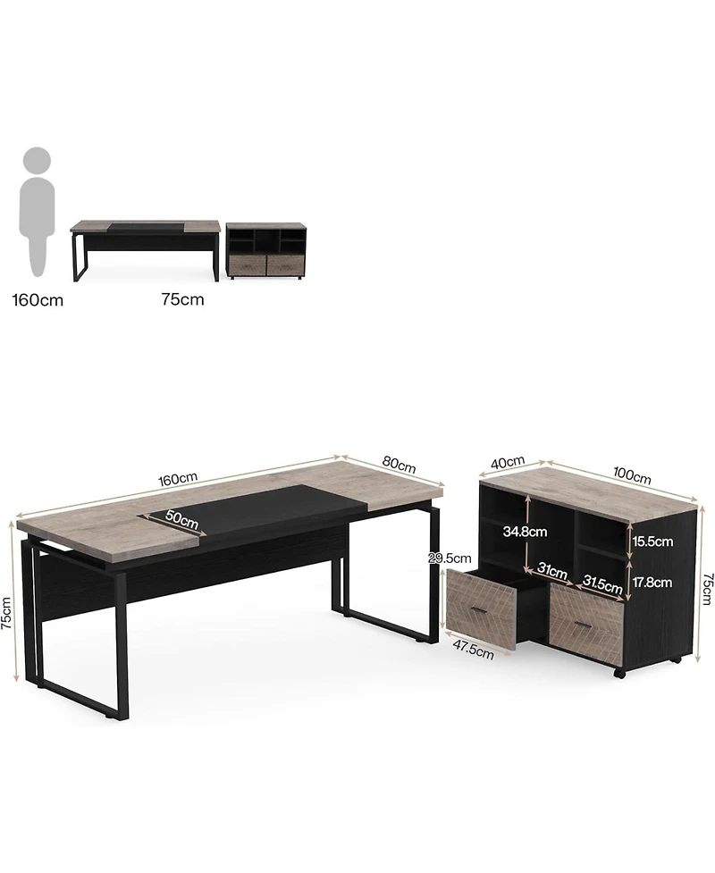 Tribesigns Office Desk with File Cabinet, Computer Executive Desk with Drawer Cabinet Set, L-Shaped