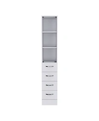 Rainsken Linen Cabinet, 68" H Bathroom Storage Cabinet with 3 Shelves, 4 Drawers and Metal Handles for Home