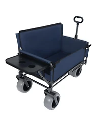Rainsken Heavy-Duty Folding Wagon Cart with Bench Seat and Rear-Mounted Folding Tabletop, 500lbs Capacity for Camping