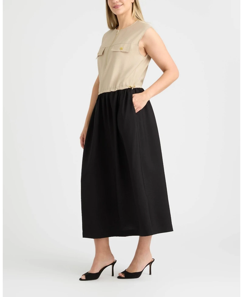 Ellen Tracy Women's Color Block Zip Front Dress