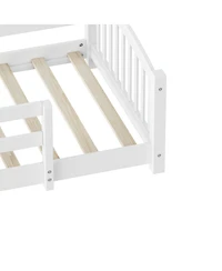 Streamdale Furniture Solid Wood Twin Montessori Floor Bed with Slats And Guardrails