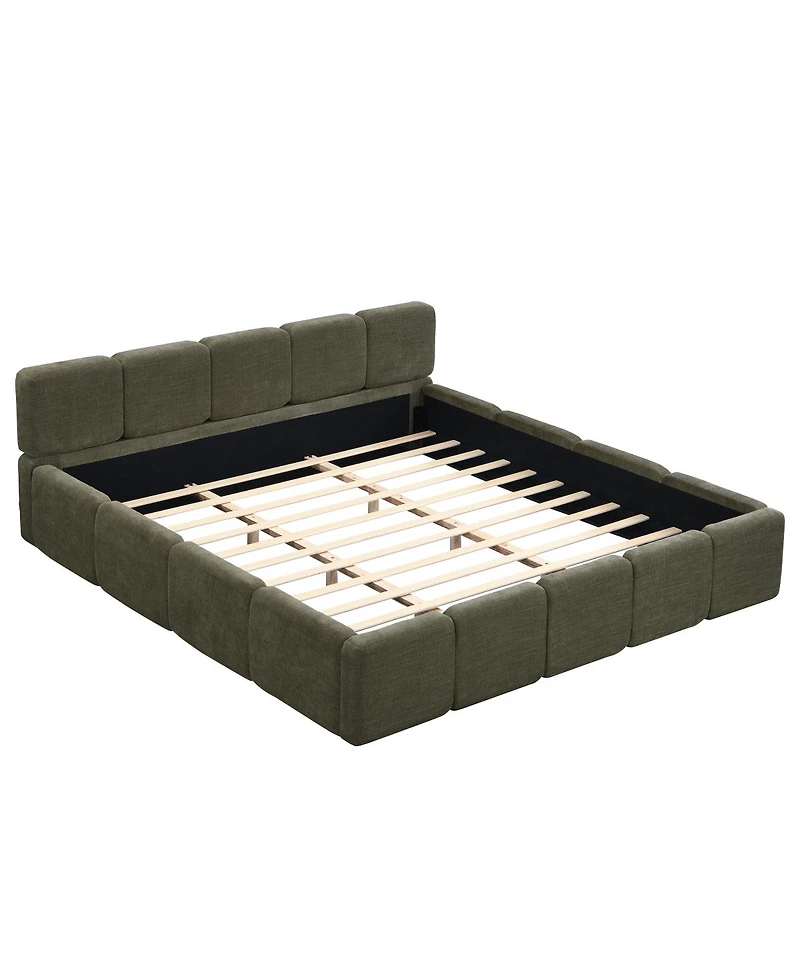 Streamdale Furniture California Linen Platform Bed with Thick Headboard/Footboard