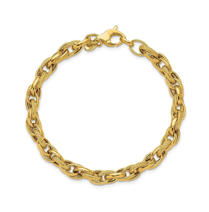 Curata Jewelry Solid 18k Yellow Gold 7.5 Inch Italian 6.3mm Textured and Polished Woven Links Bracelet Link Bracelet