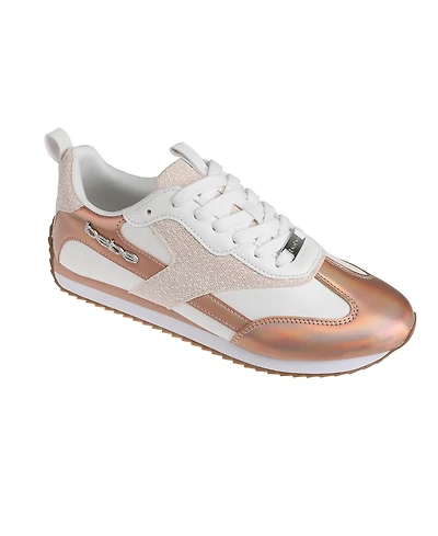 bebe Women's Sneaker with Lurex Upper and Rhinestone Hardware