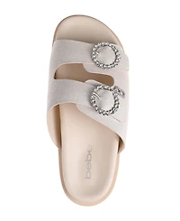 bebe Women's with Rhinestone Round Buckles and Dangles B Charm Sandal