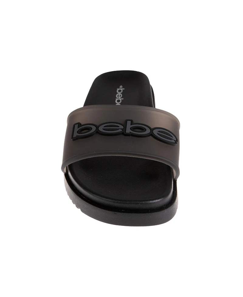 bebe Women's Sandal with Translucent Upper and Rubber Logo Patch