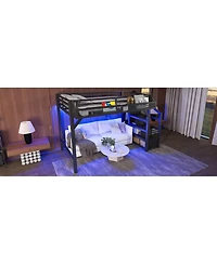 Streamdale Furniture Twin Xl Loft Bed with Storage Stairs, Shelves, Wardrobe, Usb & Led Lights