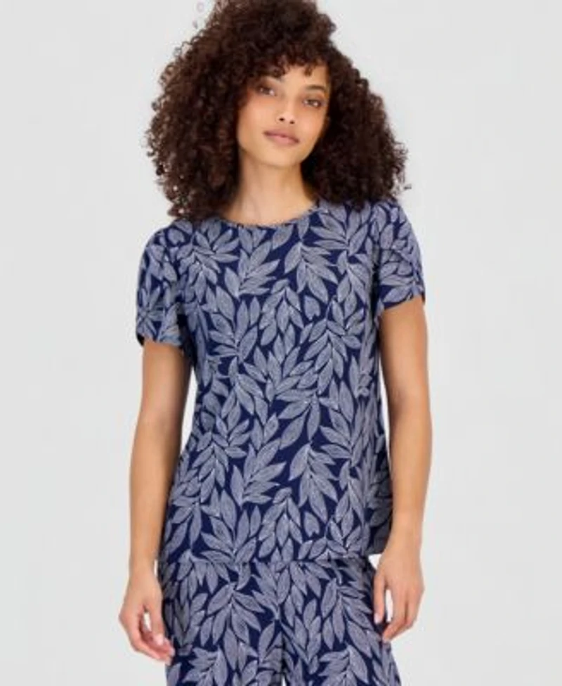 Anne Klein Essentials Petite Printed Tulip Sleeve Top Printed High Rise Pull On Pants