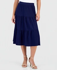 Anne Klein Essentials Petite Pull-On Tiered Midi Skirt