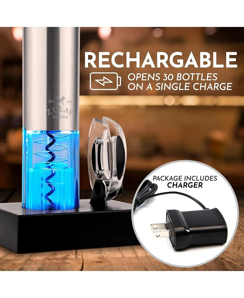Electric Wine Opener With Charging Base and Foil Cutter - Stainless Steel Automatic Wine Bottle Opener