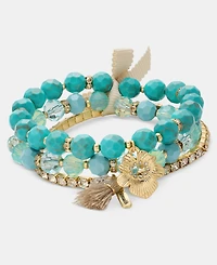 lonna & lilly 3-Pc. Set Flower Charm Beaded Stretch Bracelets