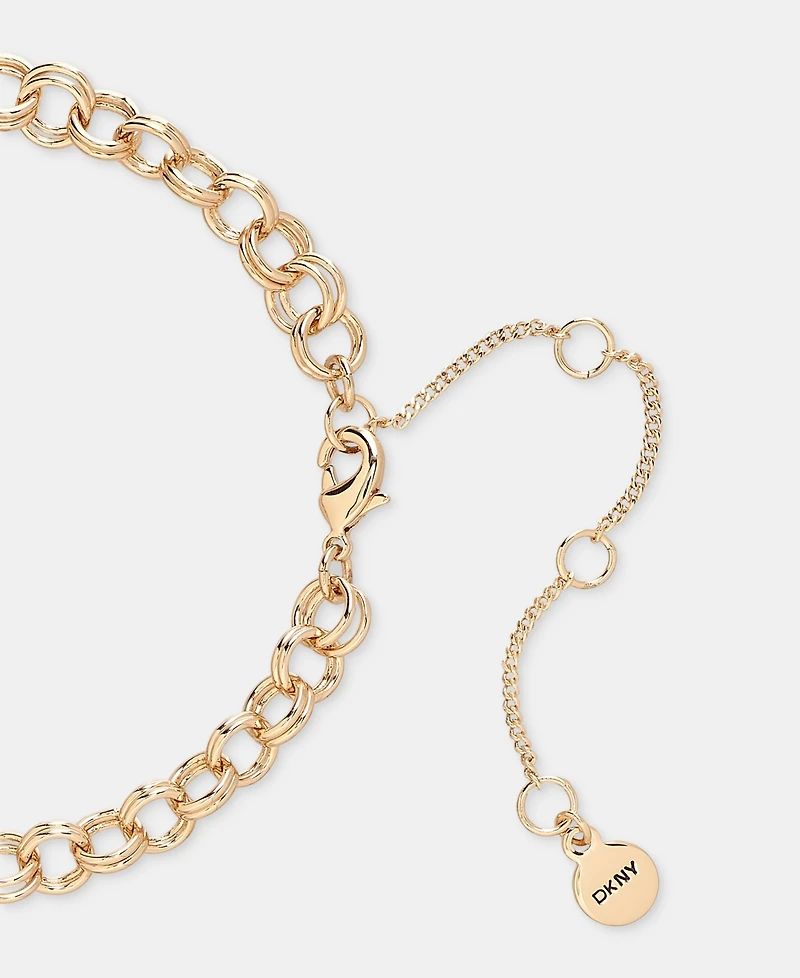 Dkny Crystal Logo Charm 16" Statement Necklace