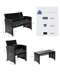 Gymax Set Of 4 Patio Rattan Furniture Set Cushioned Chair Sofa Table