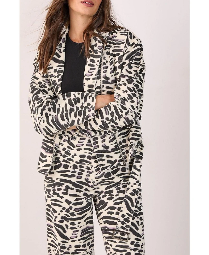Nasty Gal Women's Denim Animal Print Biker Jacket