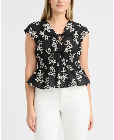 Ellen Tracy Women's Shirred Sleeveless Top with Front Ties