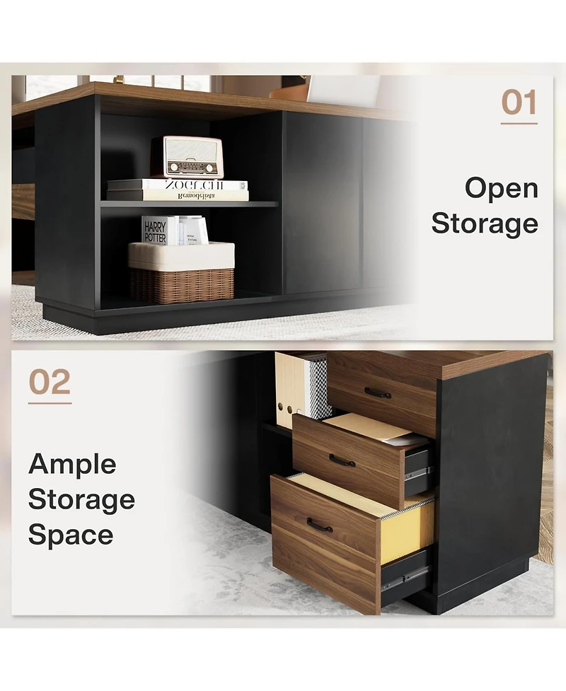Tribesigns 78" L-Shaped Executive Desk, with Drawers and Lateral File Cabinet
