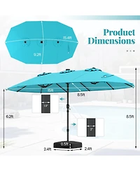 Gymax 15Ft Patio Double-Sided Solar Led Market Umbrella Crank 36 Lights Base