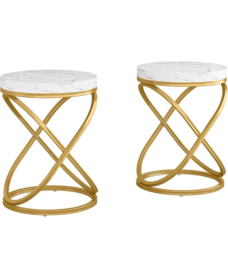 Tribesigns End Tables Living Room Set of 2, Round Nightstands Sofa Side Table with Double X-Shaped Design for Bedroom