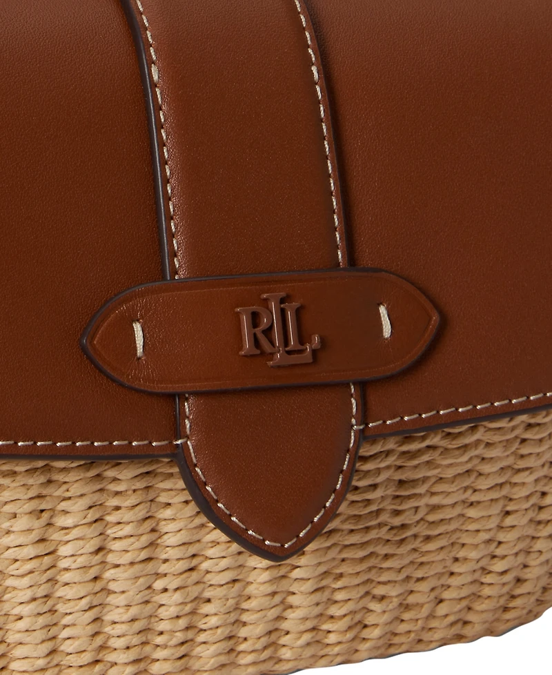 Lauren Ralph Small Lynden Straw-Leather Shoulder Bag