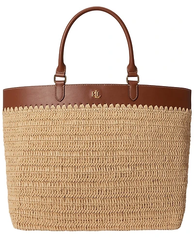 Lauren Ralph Lauren Leather Straw Extra-Large Kyla Tote Bag